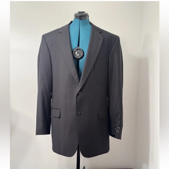 Jos A Bank Signature Men’s Charcoal Gray Wool Lined Pinstripe Blazer Jacket 44L